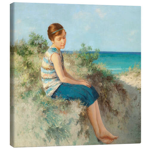 Canvas print Girl in the dunes by the North Sea beach on Sylt