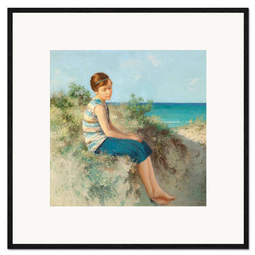 Ingelijste kunstdruk Girl in the dunes by the North Sea beach on Sylt