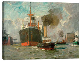 Canvas print Of incoming steamer (Hamburg)