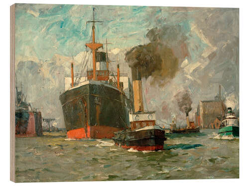 Wood print Of incoming steamer (Hamburg)