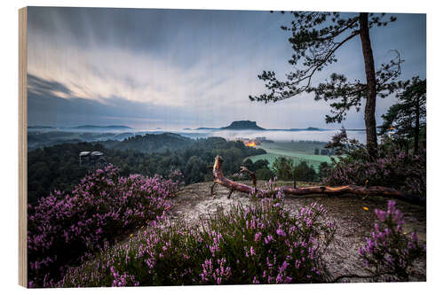 Wood print Sunrise Saxon Switzerland