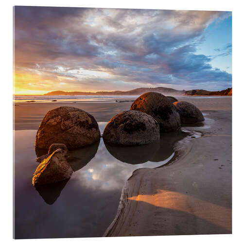 Acrylglas print Moeraki Boulders Sunrise