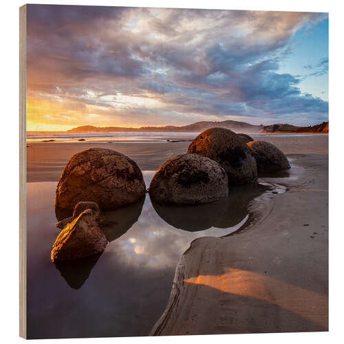 Stampa su legno Moeraki Boulders Sunrise