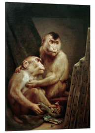 Tableau en aluminium The art critic - two monkeys look at a painting