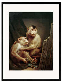 Framed art print The art critic - two monkeys look at a painting