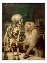 Poster  Singe devant un squelette - Gabriel von Max