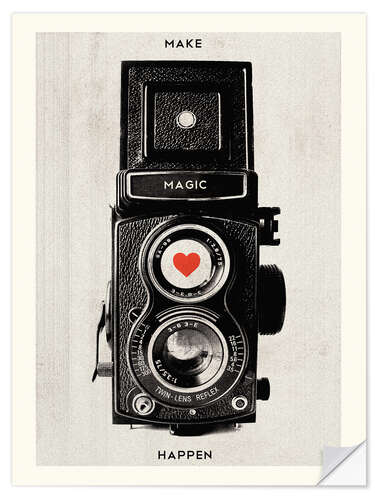 Selvklebende plakat Vintage camera - Make Magic Happen