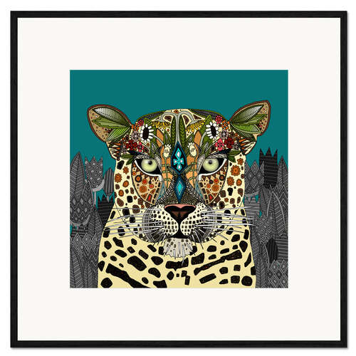 Impresión de arte enmarcada Leopard Queen teal