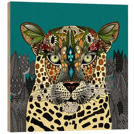 Hout print Leopard Queen teal