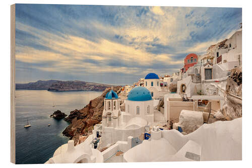 Tableau en bois View of Oia, Santorini