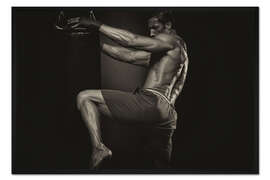 Gerahmter Kunstdruck tätowierter Kickboxer mit Boxhandschuhen