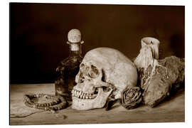 Magnettafel Stillleben - Schädel, alte Buch, trockene Rose und Kerze
