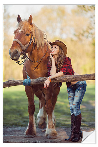 Wall sticker young cowgirl and horse