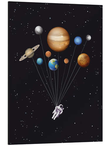 Tableau en aluminium Système solaire en ballons et voyageur de l'espace