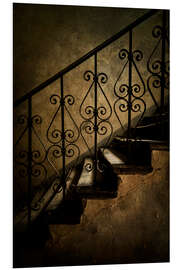 Foam board print Old staircase with ornamented handrail