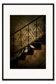 Gerahmter Kunstdruck Alte Treppe mit verzierten Geländer
