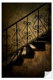 Självhäftande poster Old staircase with ornamented handrail