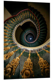 Stampa su PVC Ornamented spiral staircase in green and yellow