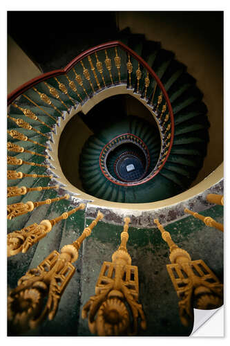 Autocolante decorativo Ornamented spiral staircase in green and yellow