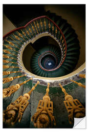 Wall sticker Ornamented spiral staircase in green and yellow