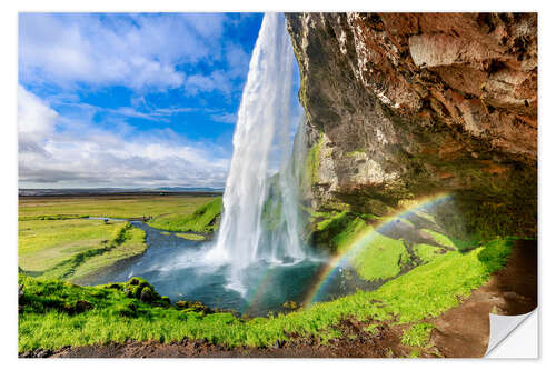 Selvklebende plakat Island - Seljalandsfoss