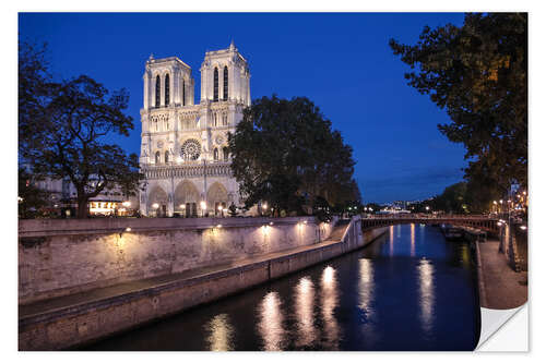 Selvklæbende plakat Notre Dame i Paris om natten