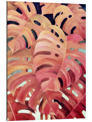 Obraz na aluminium Monstera love in magenta and coral