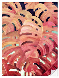 Wandsticker Monstera Love in Magenta and Coral
