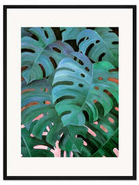 Gerahmter Kunstdruck Monstera Liebe in Aquamarin und Smaragdgrün