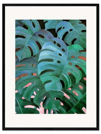 Kehystetty taidepainatus Monstera Love in Teal and Emerald Green