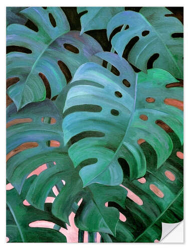 Vinilo para la pared Monstera Love in Teal and Emerald Green