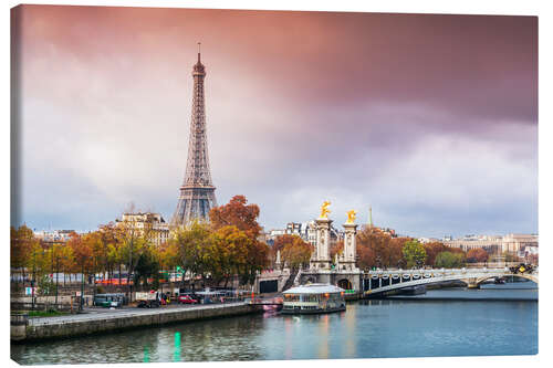 Lærredsbillede Eiffel Tower and River Seine at sunset in autumn, Paris