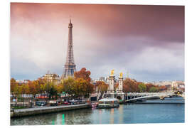 Foam board print Eiffel Tower and River Seine at sunset in autumn, Paris