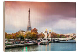 Quadro de madeira Eiffel Tower and River Seine at sunset in autumn, Paris