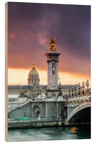 Holzbild Alexandre III-Brücke bei Sonnenuntergang, Paris, Frankreich