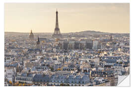 Sticker mural Eiffel tower and city of Paris at sunset, France