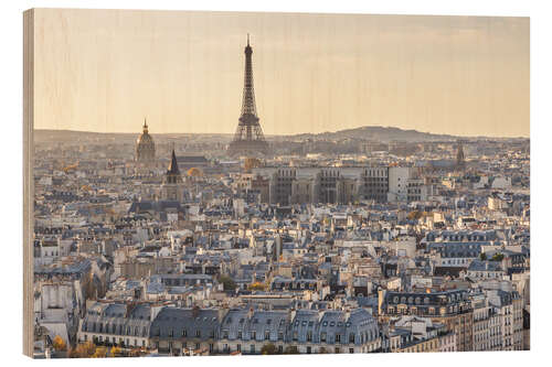 Stampa su legno Eiffel tower and city of Paris at sunset, France