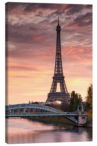 Tableau sur toile La Seine et la tour Eiffel au lever du soleil