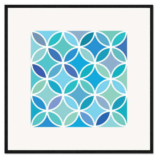 Gerahmter Kunstdruck Blaue Retro Blumen