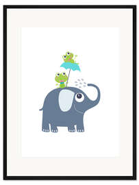 Gerahmter Kunstdruck Frösche auf Elefant
