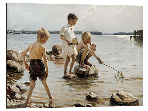 Aluminium print Boys Playing on the Shore