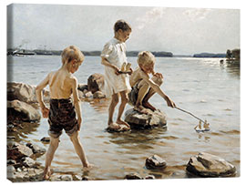 Lærredsbillede  Boys Playing on the Shore - Albert Edelfelt