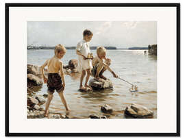 Gerahmter Kunstdruck Jungen, die am Ufer spielen