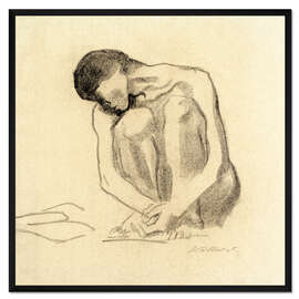 Gerahmter Kunstdruck Hockender weiblicher Akt