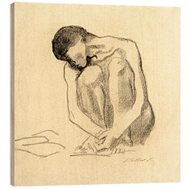 Hout print Crouching female nude