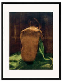 Gerahmter Kunstdruck Weiblicher Rückenakt auf grünem Tuch