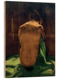 Wood print Female back on green cloth