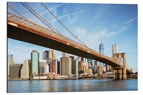 Aluminium print Brooklyn bridge and Manhattan skyline at sunrise, New York city, USA