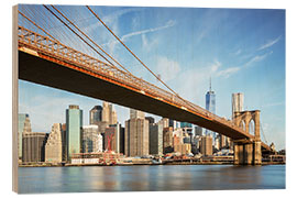 Puutaulu Brooklyn bridge and Manhattan skyline at sunrise, New York city, USA