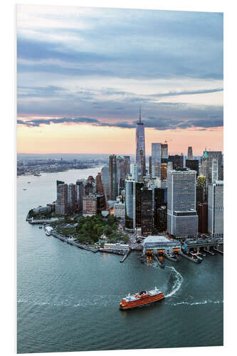 PVC-taulu Lower Manhattan at sunset with Staten Island Ferry boat, New York